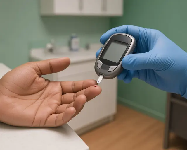 Fingertip glucose test with a glucose meter
