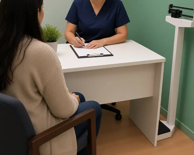 Patient talking with a health professional in a consultation room