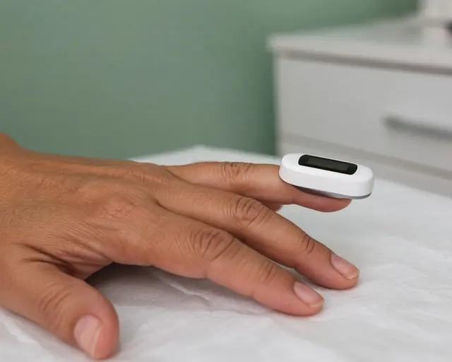Pulse oximeter clipped on a patient's finger